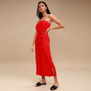 Lulu’s Darleen Red Strapless Culotte Jumpsuit